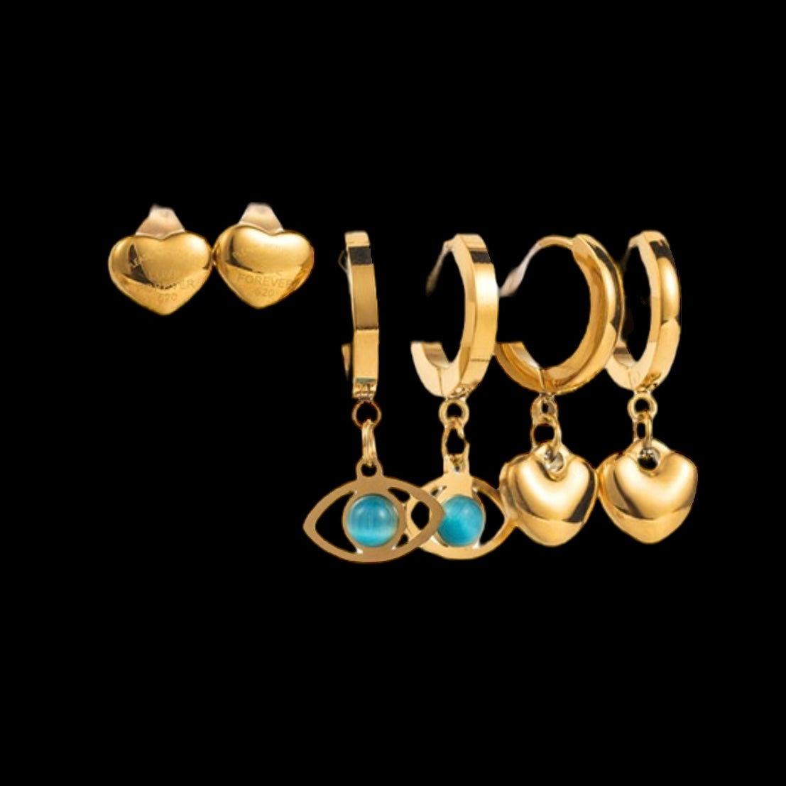 18K Gold Plated Heart earrings Set