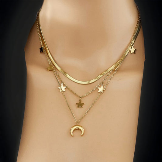 18K gold Platted Stainless Steel Multi Layer Necklace