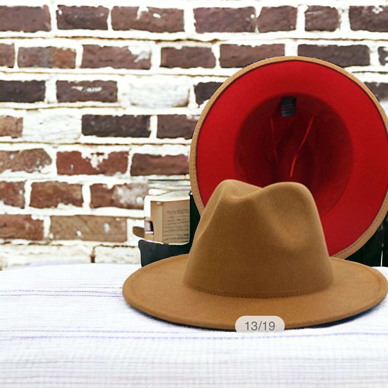 Khaki/Red Fedora Hat