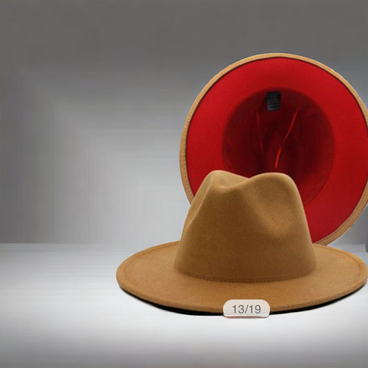 Khaki/Red Fedora Hat